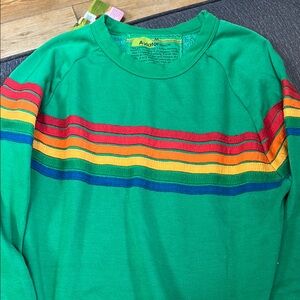 Aviator Nation Green 5 Stripe Rainbow Sweatshirt  - size M